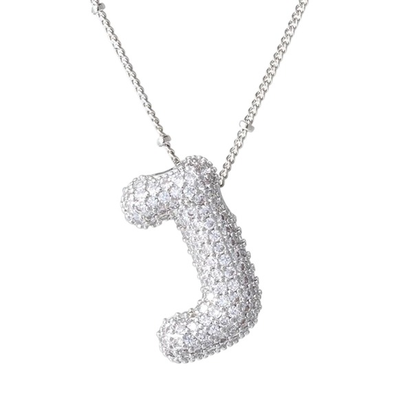 Jewelry - Sparkling Paved Letter J Bubble Pendant Necklace Silver Tone Chain New